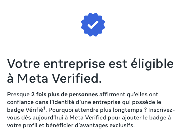 Badge Meta Verified pour WhatsApp Business